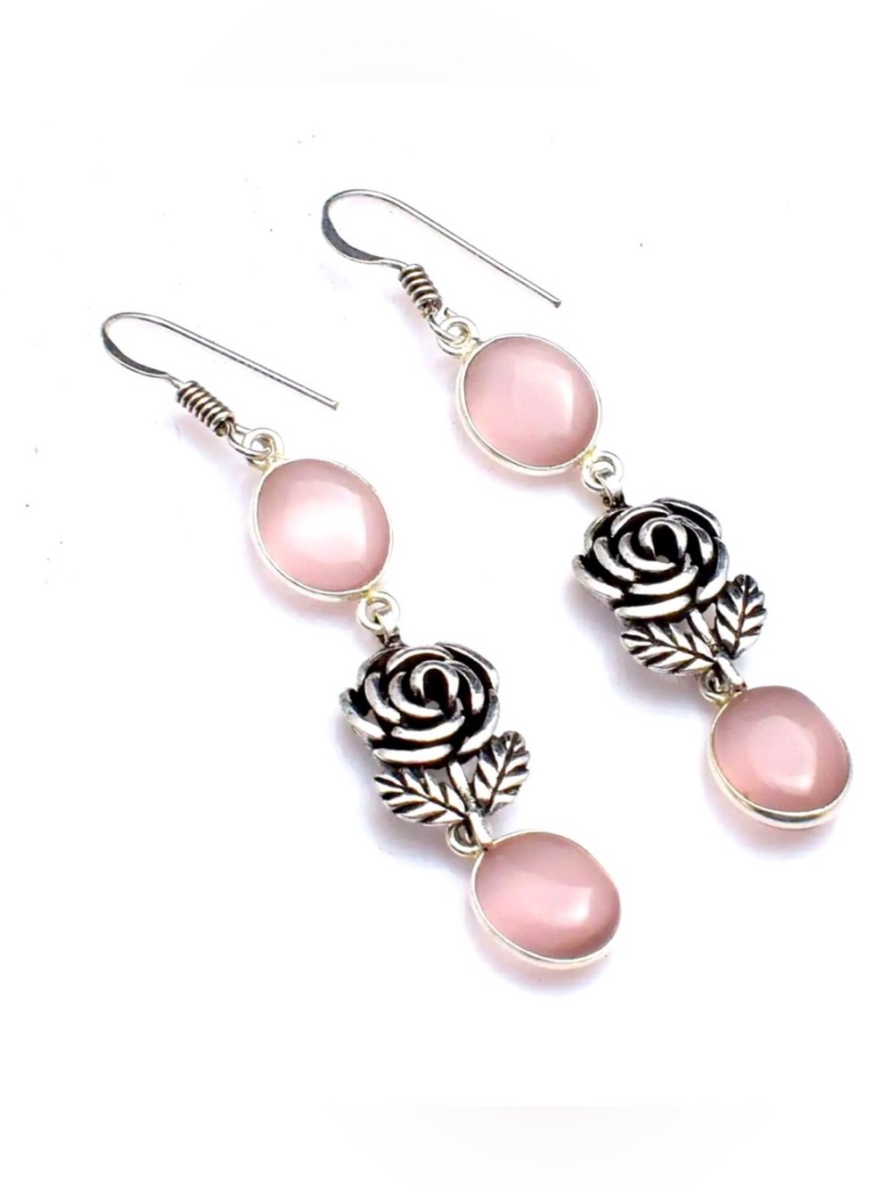 Rose Quartz Silver Earrings